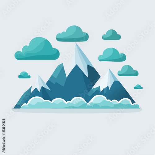 Majestic blue mountains with peaks and serene clouds in the sky, representing nature and landscape