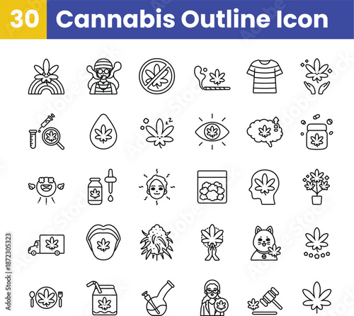 Cannabis Outline Icon Set