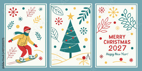 Happy New Year 2027 – Beaded Digits, Ornaments, and Party Hat in a Colorful Celebration Design