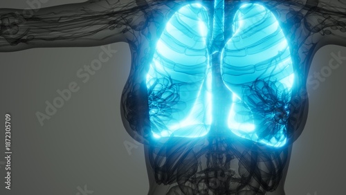 Принти на полотні This artwork presents a detailed view of human lungs, illuminated in a captivating blue hue