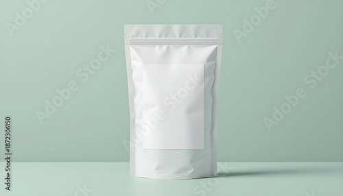Blank white stand up pouch mockup with copy space for product branding and e-commerce packaging design