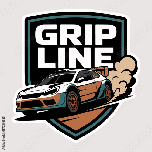 Grip Line performance car carving apex with smoke, shield logo for time attack, autocross, tuning shops and modern motorsport branding