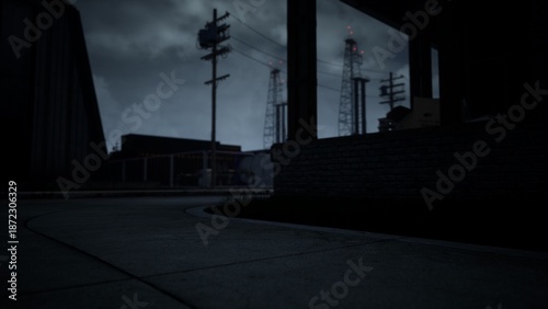 Bilde på lerret As twilight settles, the silhouettes of industrial structures emerge against a darkening sky