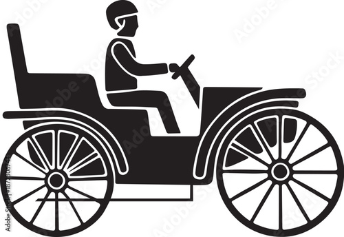 Black and white of a person driving an old-fashioned car vintage automobile driver vector art illustration design on a white background.