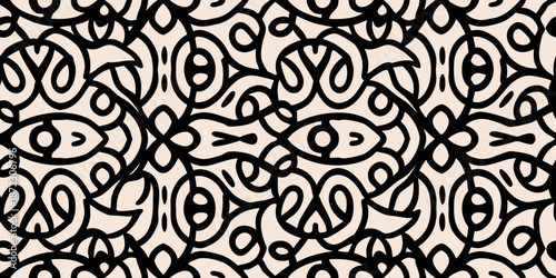 Intricate black and beige abstract pattern with repeated organic shapes