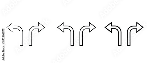 Curved Left and Right Turn Arrow Outline Icons Set