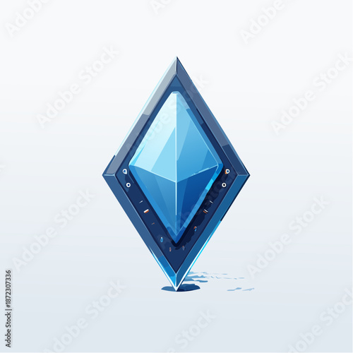 Futuristic Blue Crystal Diamond Icon Vector Illustration for Technology, Gaming, and Financial Security Concepts