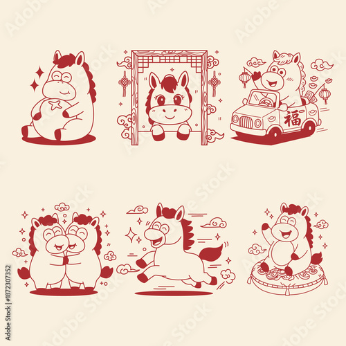 Cartoon horse chinese new YEAR