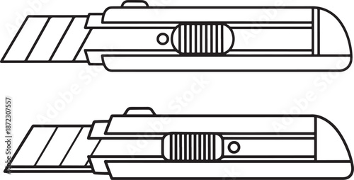 Retractable Utility Knife and Box Cutter Line Art Icons for Construction and DIY Projects