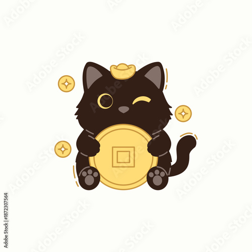 black cat golden coin with Chinese lucky