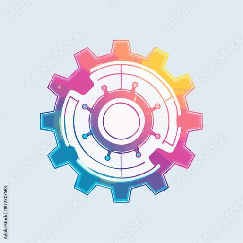 Vibrant Gradient Technology Gear Vector Illustration. Modern Digital System Settings Icon Design.