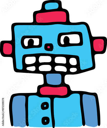 Cute and quirky blue robot portrait with modern grunge line art. Perfect as an avatar, icon, poster, or logo. Hand-drawn vector design, trendy and versatile for various projects