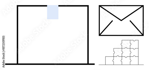 Mailbox concept. A minimal graphic a mailbox, envelope, and puzzle pieces, communication and problem-solving. Ideal for thumbs up delivery, collaboration, and connectivity. Useful for business