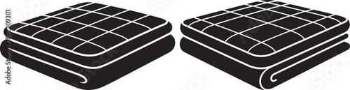 Set of Folded Quilted Blanket and Mattress Pad Silhouette Icons for Bedding and Home Decor