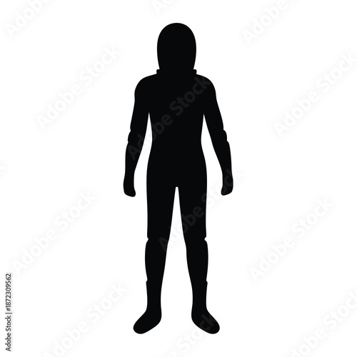Silhouette of a person in protective suit against white background isolation