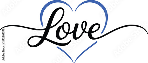 love cursive lettering heart outline vector design