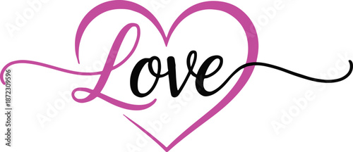 love handwritten script forming heart outline greeting card