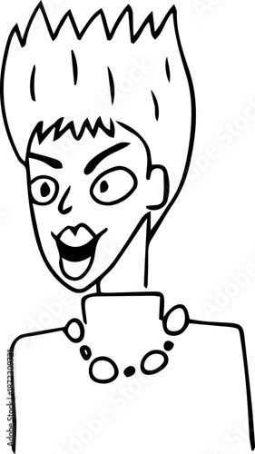 Smiling short-haired woman with plump lips. Drawn in a warm, approachable style, ideal for avatars, posters, or branding, conveying friendliness and vibrancy
