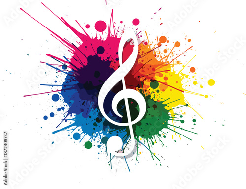 music, treble, clef, note, symbol, colorful, splash, paint, abstract, sound, melody, rhythm, harmony, art, design, creative, vibrant, illustration, graphic, background