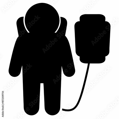 A simple black and white minimalist icon depicting an astronaut in space