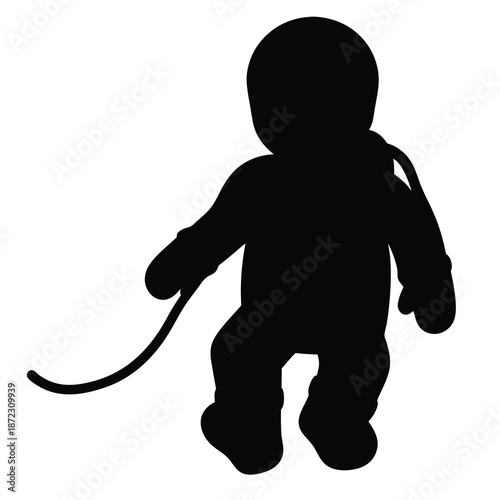 Silhouette of a child with a string or toy, isolated illustration