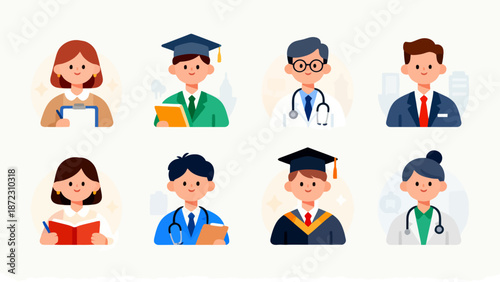 Cartoon icons of diverse professions