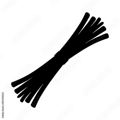 Black silhouette of a bunch of long stems tied together in the center