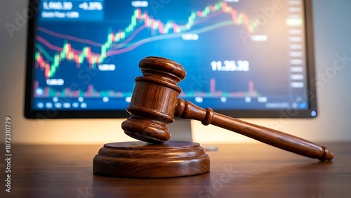 Gavel in front of stock market chart