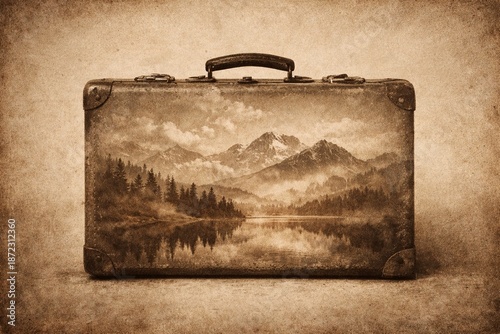 Lantern silhouette glowing with misty mountains inside