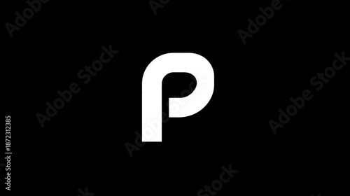 Minimalist white lowercase letter P isolated on a stark black background. Simple graphic initial, alphabet symbol, or typographic design element.