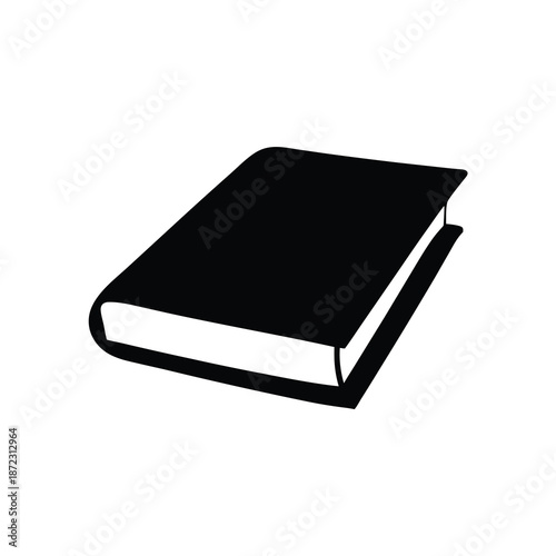 Black and White Illustration of a Closed Hardcover Book on a White Background