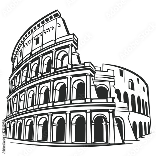 Black and White Vector Illustration of the Ancient Roman Colosseum Amphitheatre in Rome Italy