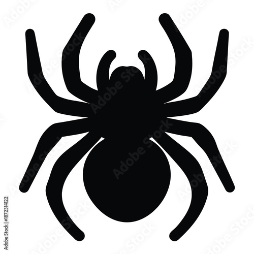 Simple black spider silhouette with eight legs against a white background