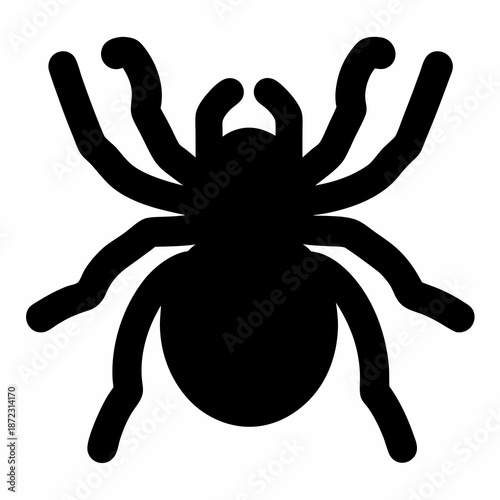 Silhouette of a cartoon spider with eight legs in black and white