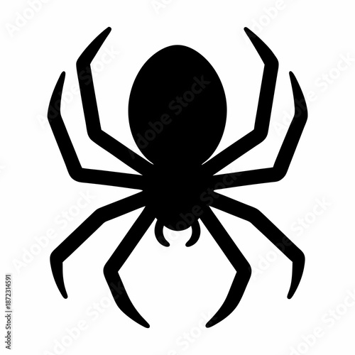 Simple Black Spider Silhouette with Eight Legs on a White Background