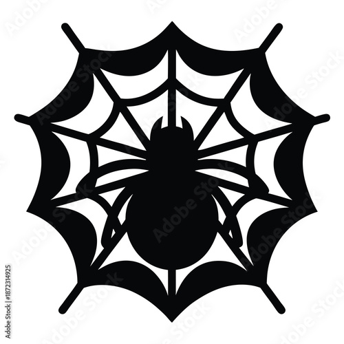 Black and white spider and web vector graphic for halloween decoration