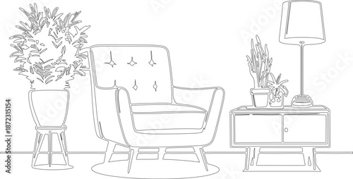 interior design of living room interior or sketch art silhouette vector silhouette of living room interior design.