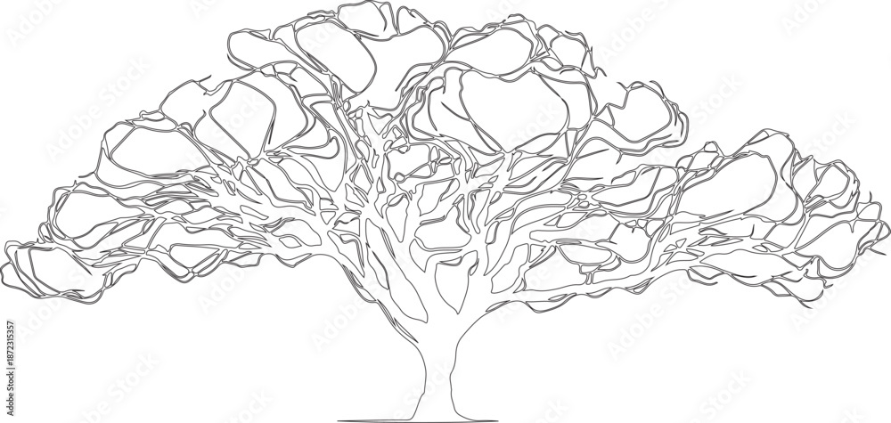 Fototapeta premium black and white sketch of tree silhouette made by hand drawn pencil sketched lines.
