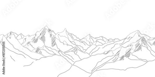 silhouette of a mountain made by hand drawn geometric lines patterns, mountains sketch art vector black line design.