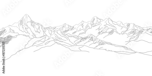 vector illustration of mountain landscape or hand drawn vector line art mountains design.