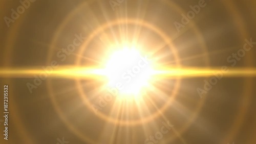 Bright central light with radiating beams and concentric rings, against a brown background