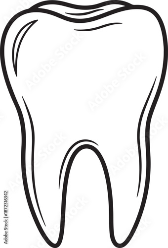 Black and White Tooth Outline Vector Icon for Dental, Oral Health, Anatomy, Dentist, Hygiene, Medical and Education Design