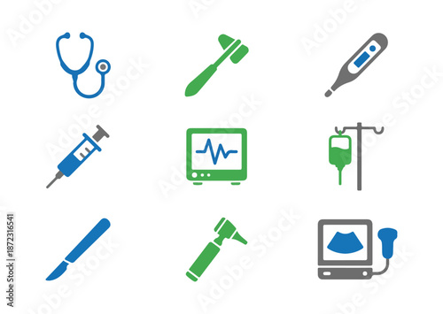 Medical icons set stethoscope syringe thermometer and medical tools