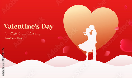 Valentine’s Day Celebration Banner with Couple Love Illustration