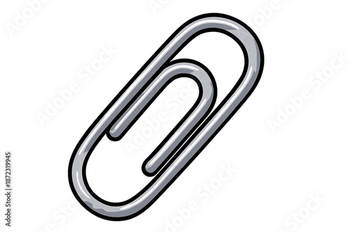 Simple illustration of a paper clip shown in a clean design with a focus on its shape and structure in white background