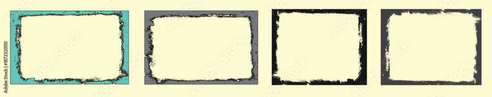 Obraz premium Four blank, sepia-toned instant photo frames arranged in a horizontal row. Each frame has a slightly textured, aged appearance, vector illustration.