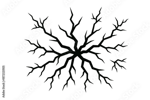 Design shows black branches spreading across a white background with pointed ends and sharp angles during an art session
