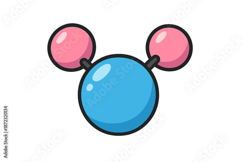 Drawing of a blue and pink molecule with spherical shapes and bonds in a simple design