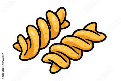 Twisted pasta shapes on a white background ready to be cooked and served for a meal at home or in a restaurant