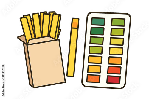 Fries and paint palette on a table during a creative project in a simple workspace